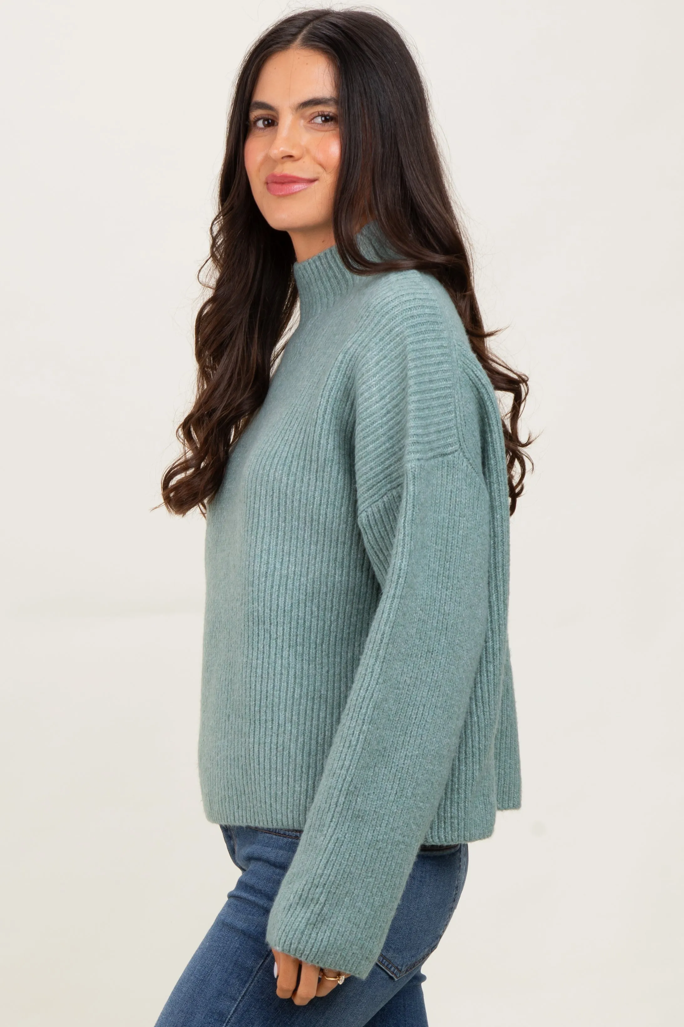 Sage High Neck Ribbed Knit Maternity Sweater sold by Pinkblush product image thumbnail 4