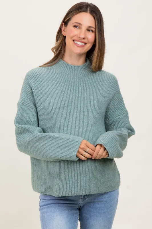 Sage High Neck Ribbed Knit Maternity Sweater sold by Pinkblush