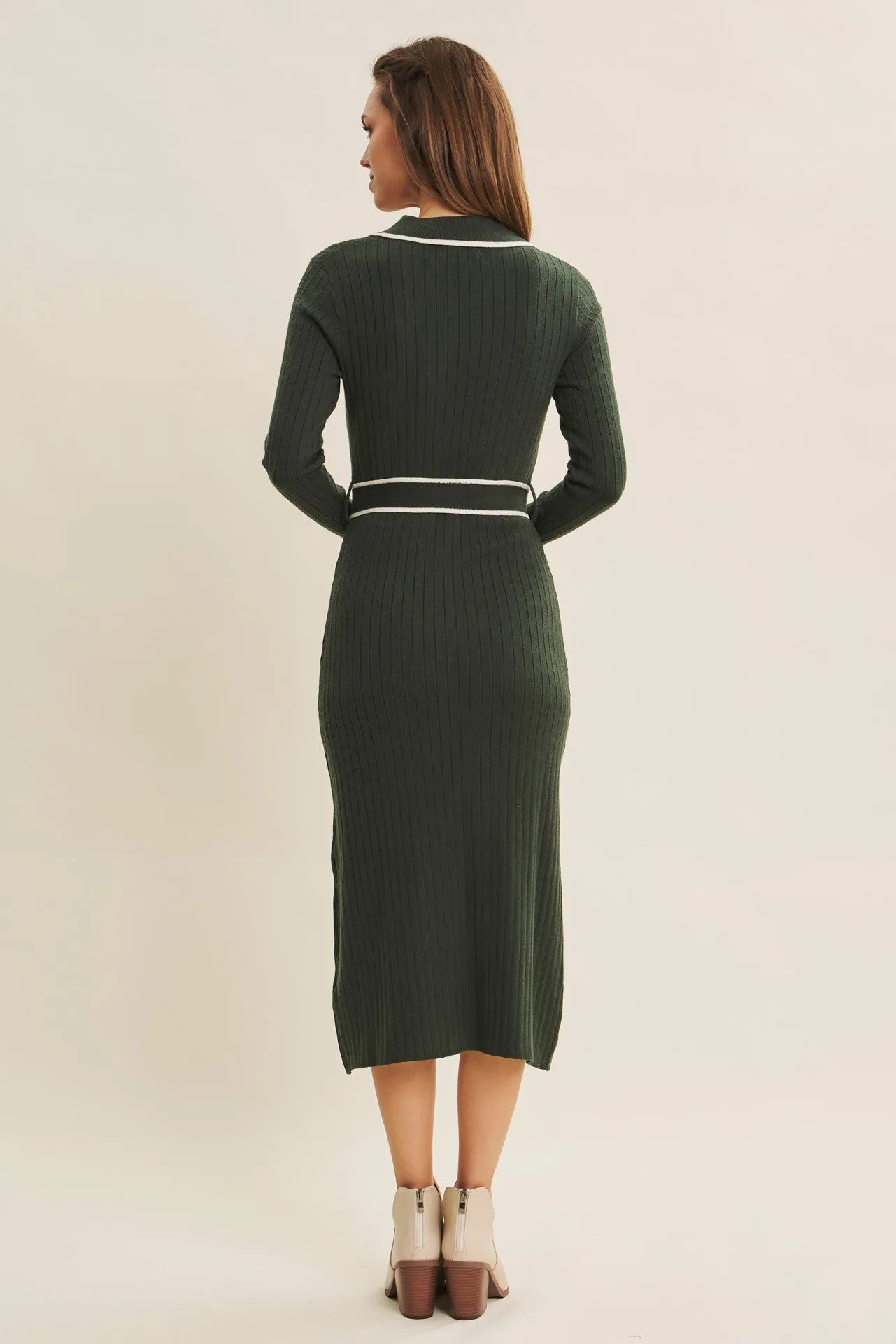 Hunter Green Soft Stretchy Rib Fitted Sweater Midi Dress sold by Pinkblush product image thumbnail 3