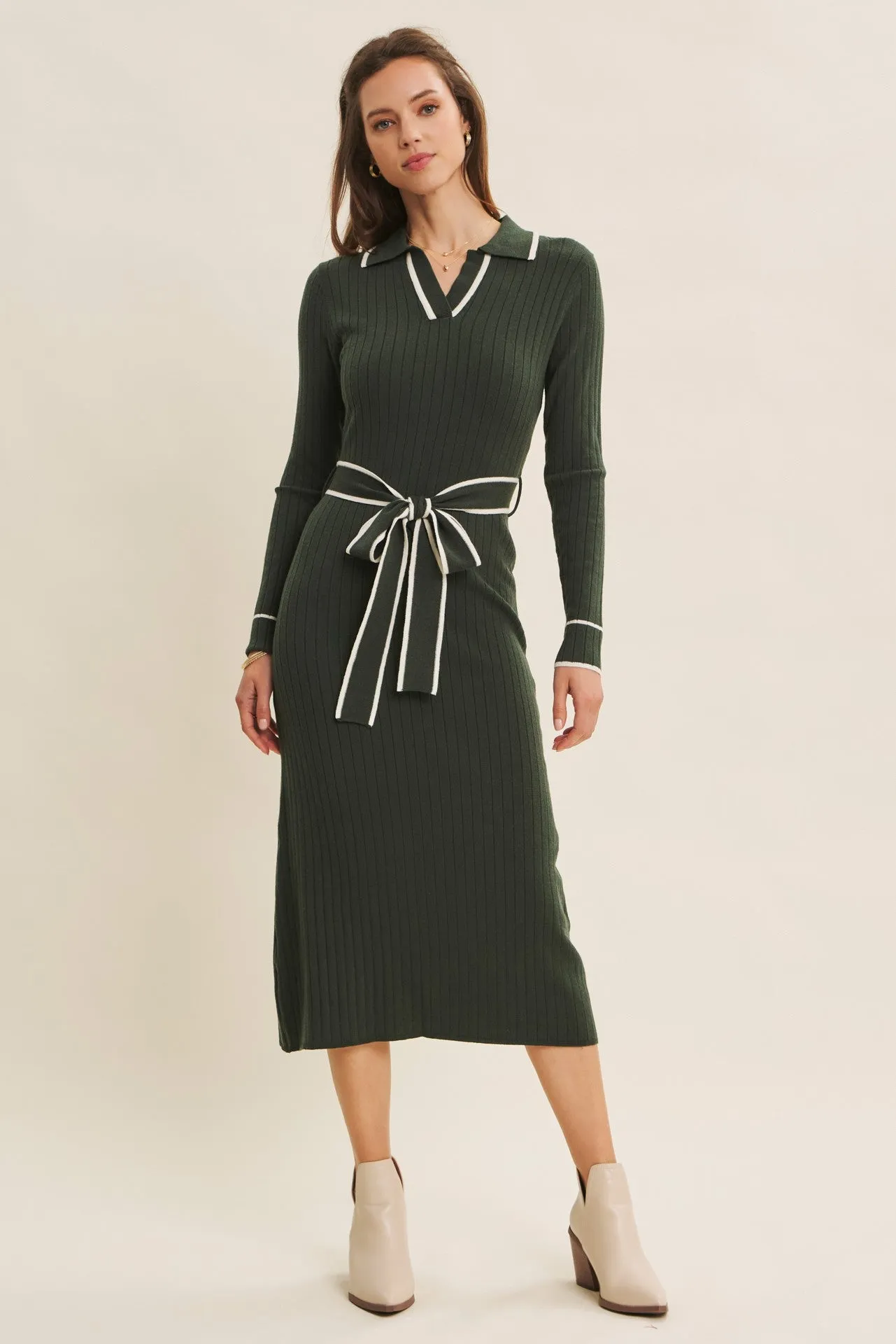 Hunter Green Soft Stretchy Rib Fitted Sweater Midi Dress sold by Pinkblush
