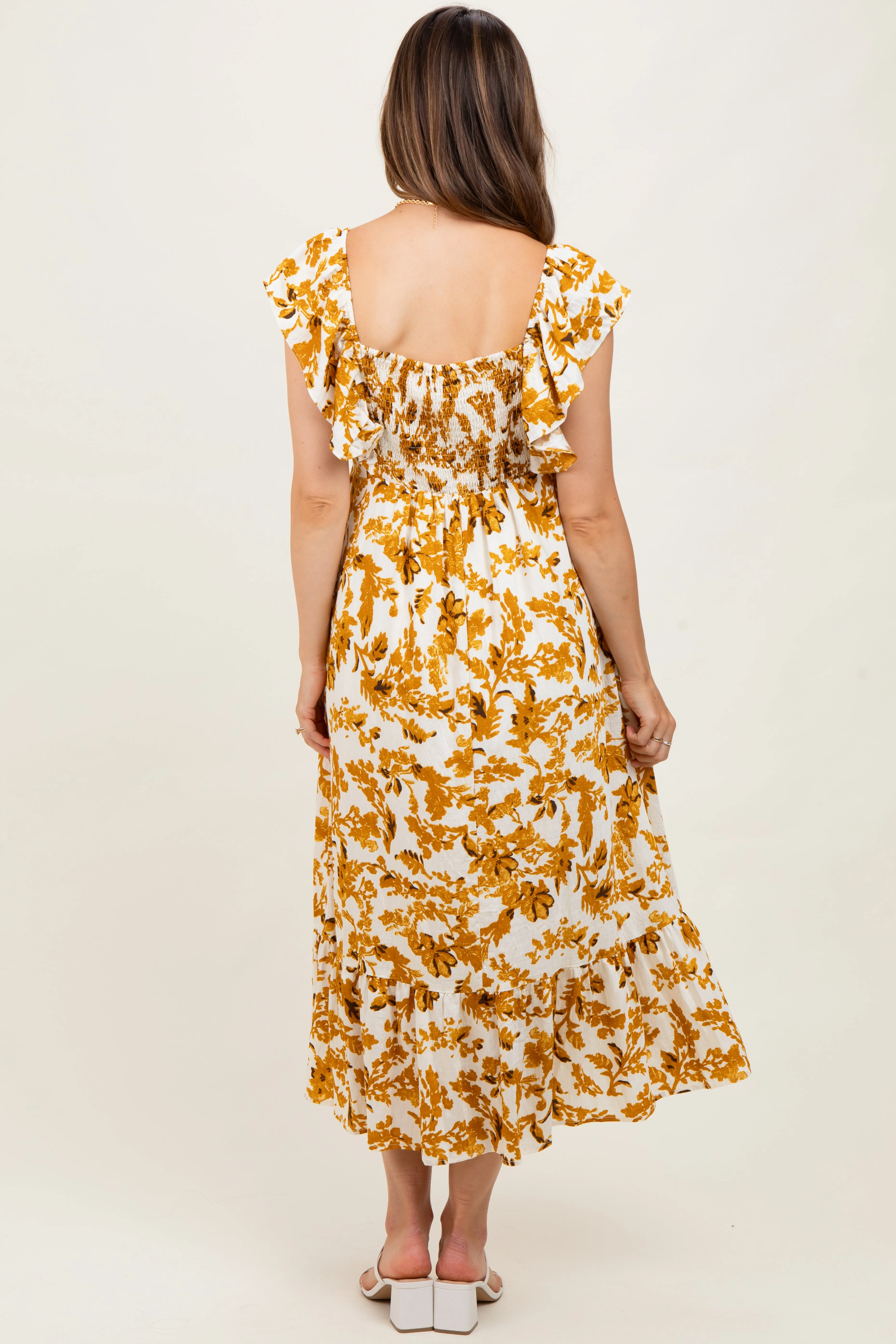 Yellow Floral V-Neck Flutter Sleeve Maternity Midi Dress sold by Pinkblush product image thumbnail 4