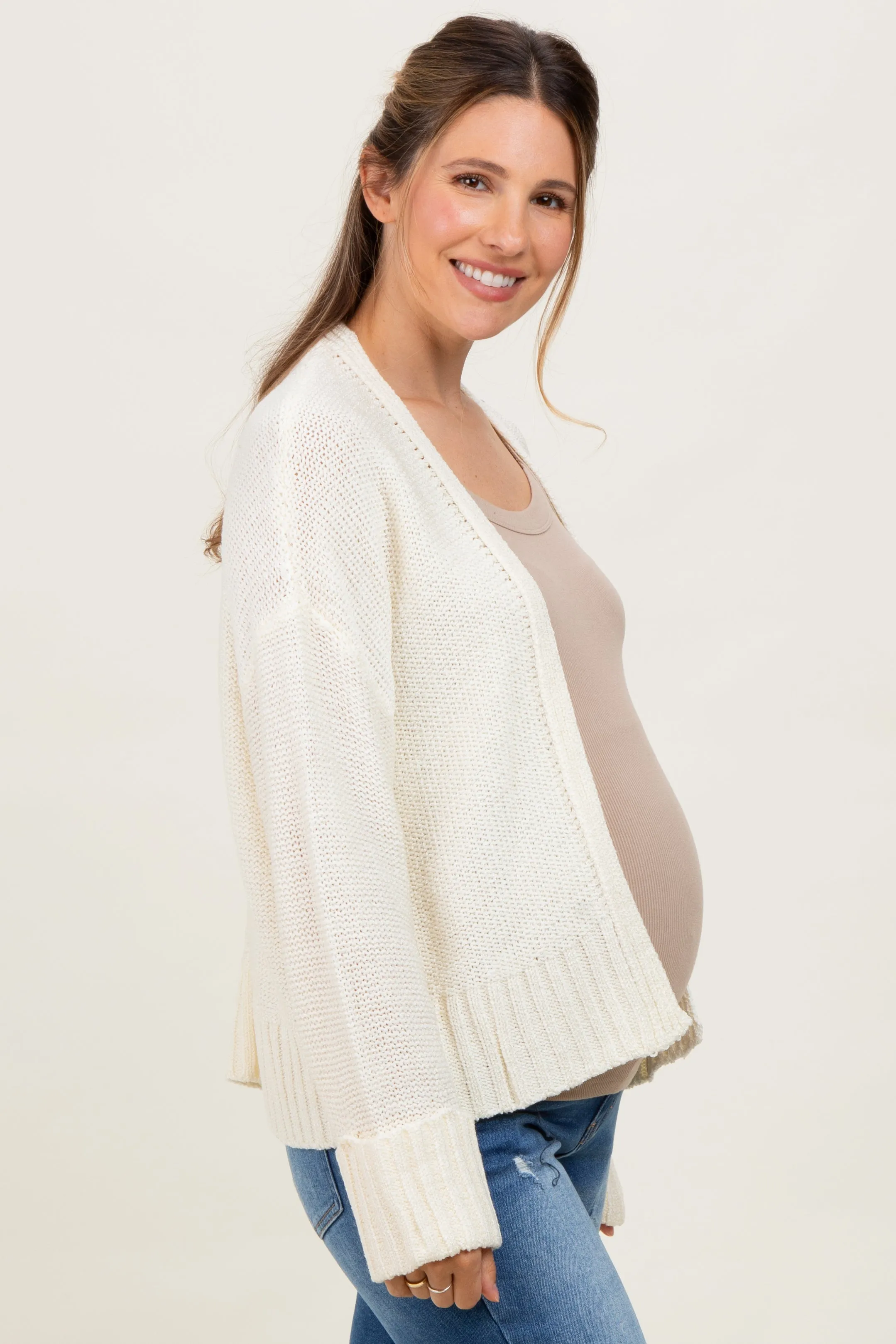 Cream Contrast Knit Open Maternity Cardigan sold by Pinkblush product image thumbnail 2