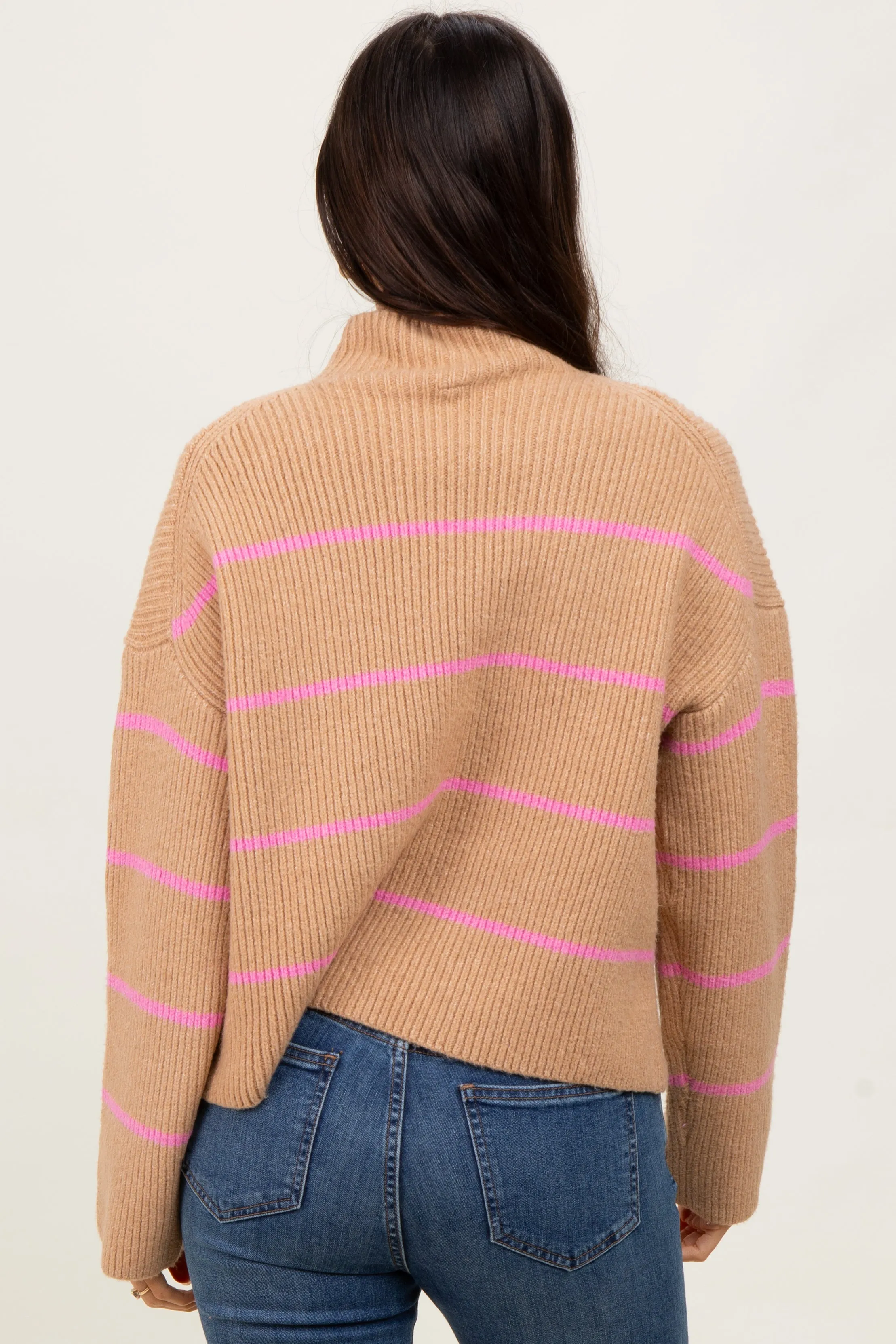 Taupe High Neck Ribbed Knit Sweater sold by Pinkblush product image thumbnail 4