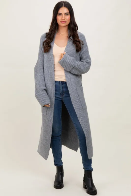 Grey Ribbed Chunky Knit Long Oversized Cardigan sold by Pinkblush