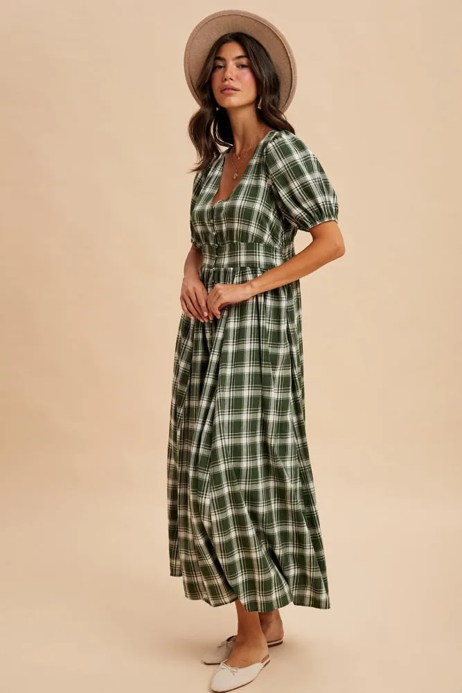 Forest Green Plaid Button Down Maxi Dress sold by Pinkblush product image thumbnail 3