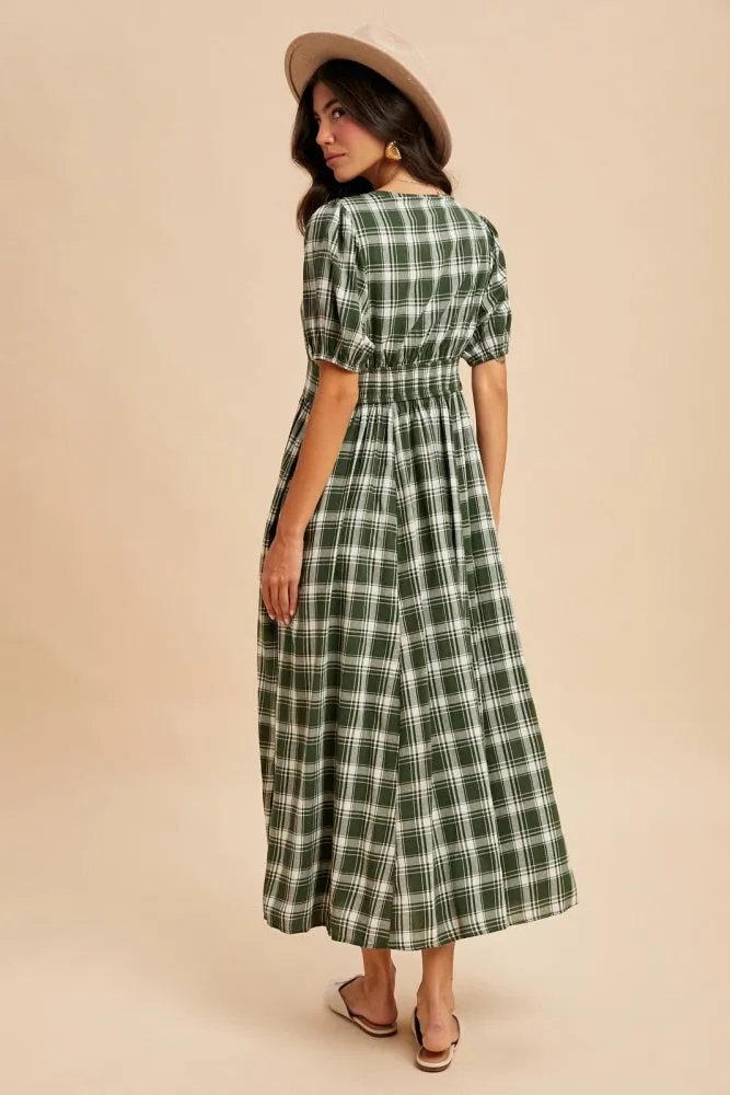 Forest Green Plaid Button Down Maxi Dress sold by Pinkblush product image thumbnail 4