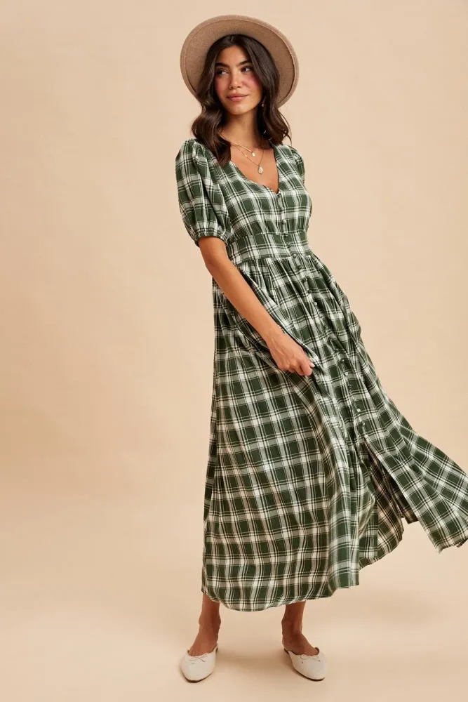Forest Green Plaid Button Down Maxi Dress sold by Pinkblush product image thumbnail 2
