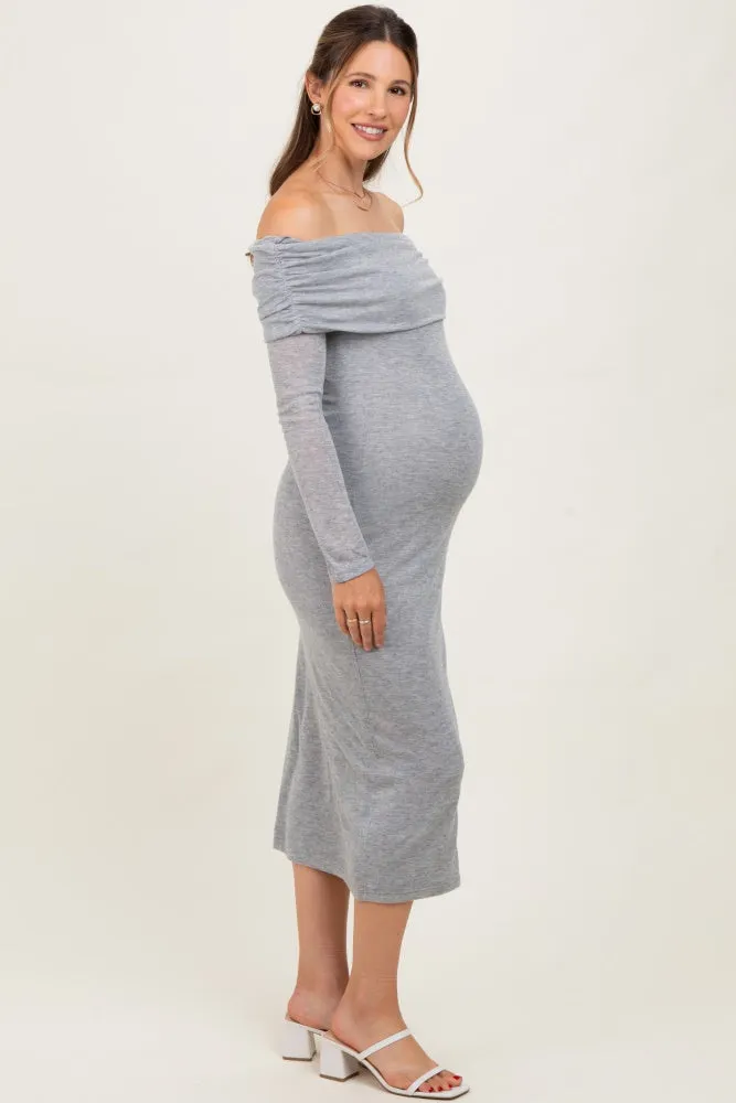 Heather Grey Off Shoulder Long Sleeve Maternity Maxi Dress sold by Pinkblush product image thumbnail 2