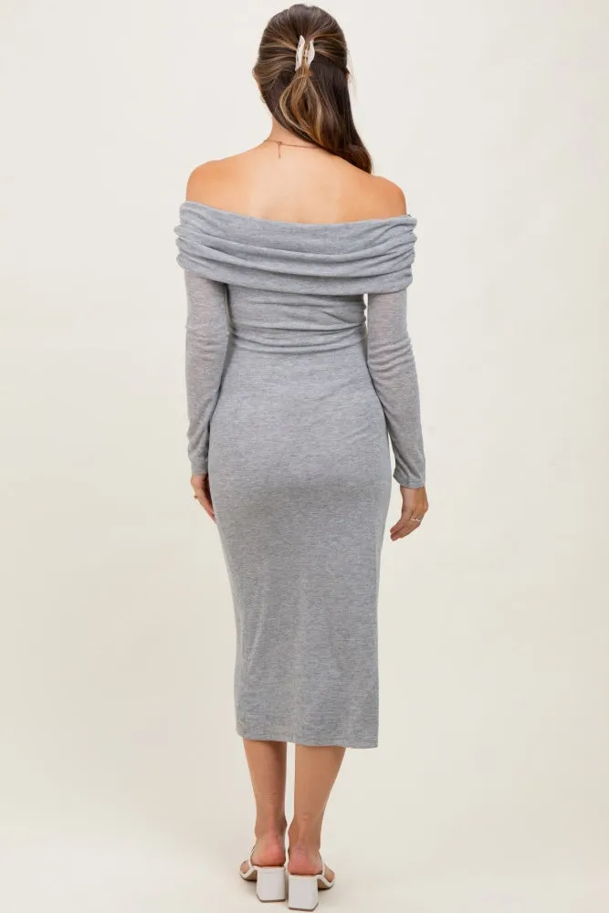 Heather Grey Off Shoulder Long Sleeve Maternity Maxi Dress sold by Pinkblush product image thumbnail 3
