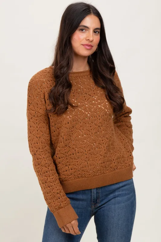 Camel Crochet Knit Drop Shoulder Sweater sold by Pinkblush
