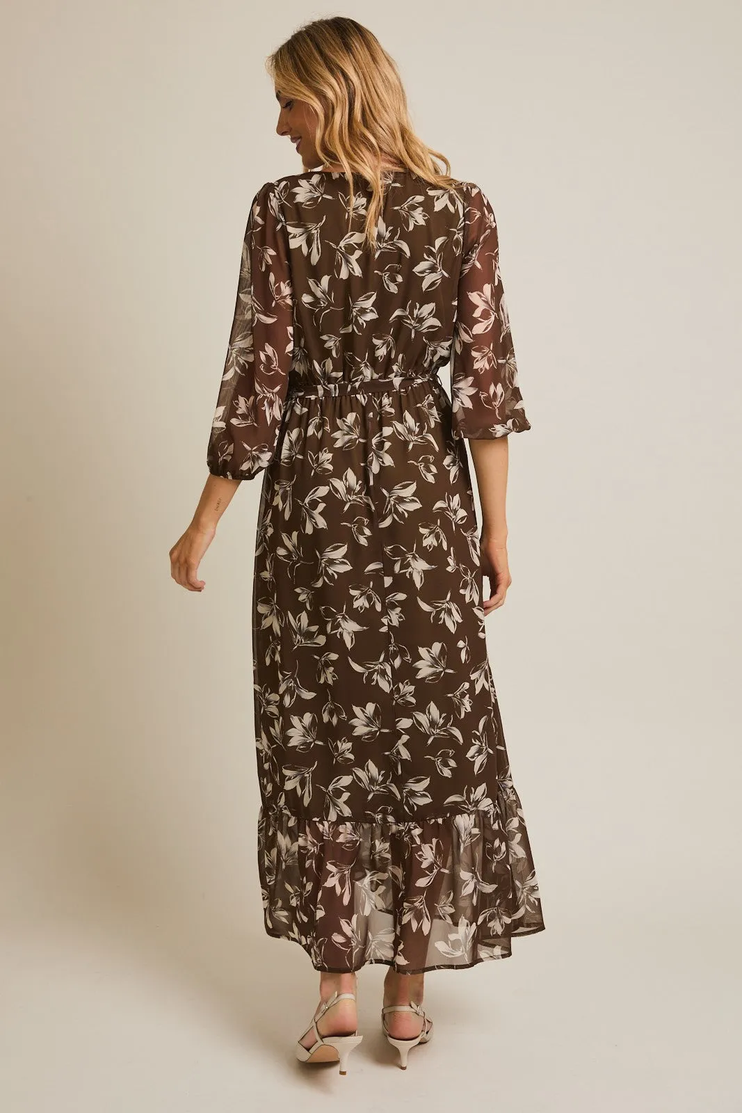 Olive Floral V-Neck Button Up Long Sleeve Maxi Dress sold by Pinkblush product image thumbnail 3