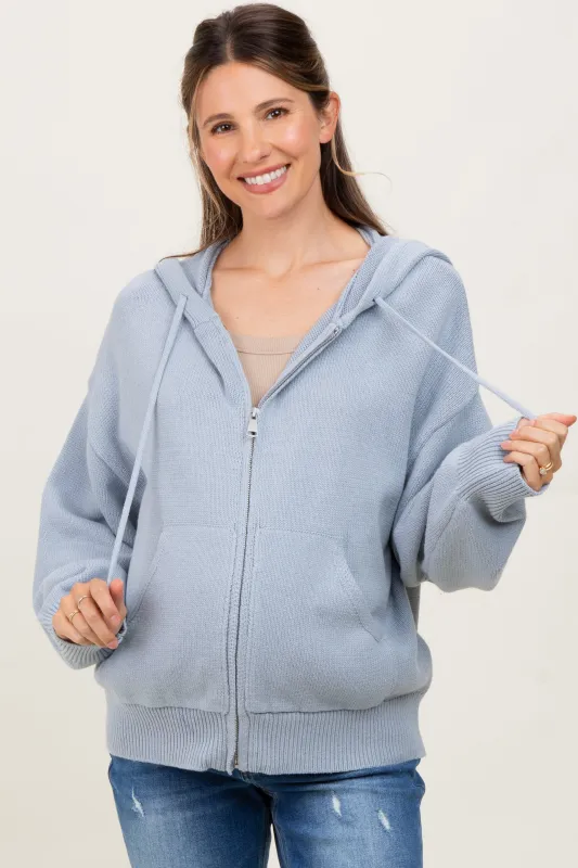 Light Blue Oversized Sweater Knit Maternity Hoodie sold by Pinkblush