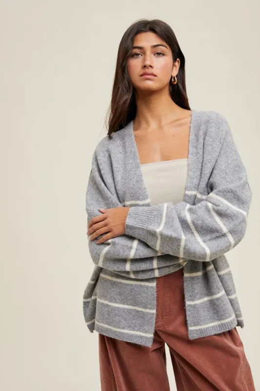 Heather Grey Striped Oversized Cardigan sold by Pinkblush