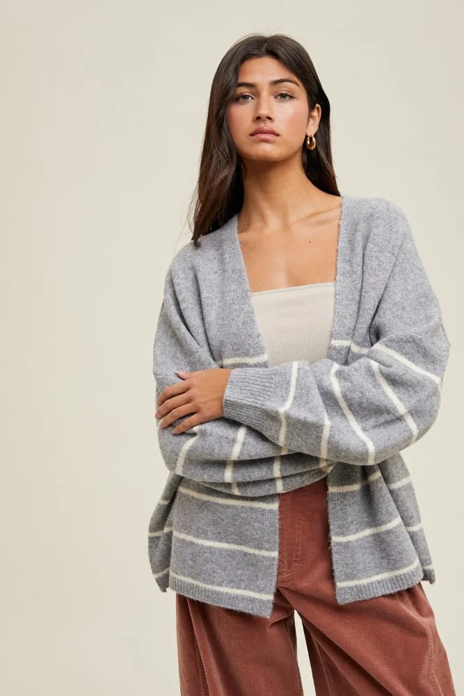 Heather Grey Striped Oversized Cardigan sold by Pinkblush