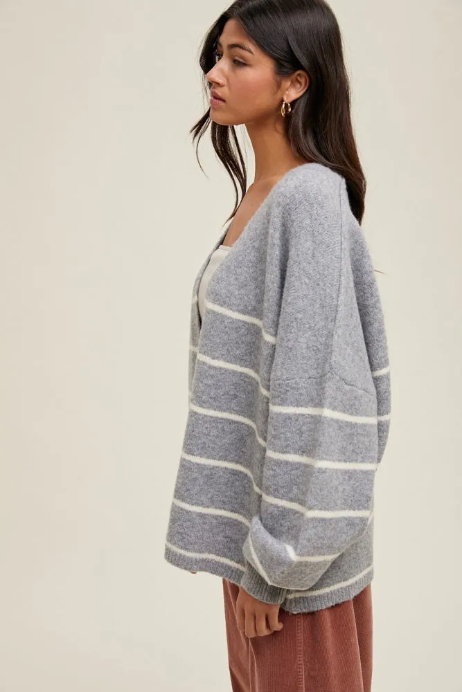 Heather Grey Striped Oversized Cardigan sold by Pinkblush product image thumbnail 2