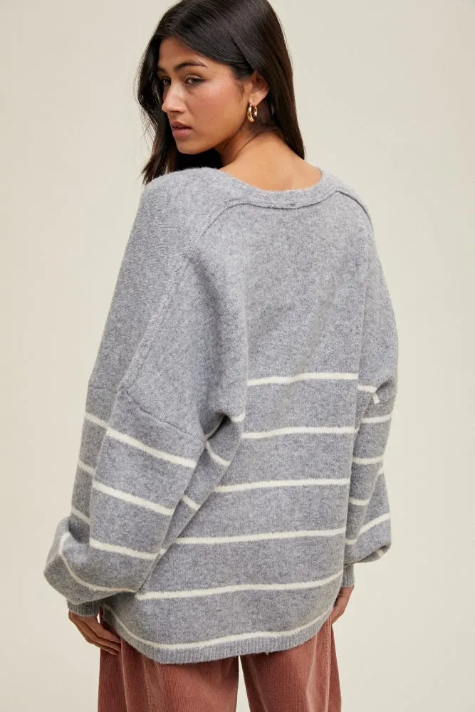 Heather Grey Striped Oversized Cardigan sold by Pinkblush product image thumbnail 3