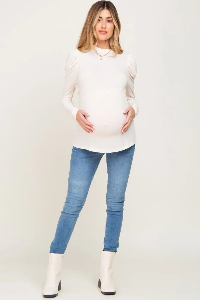 Cream Ruffled Mock Neck Long Sleeve Maternity Top sold by Pinkblush product image thumbnail 3