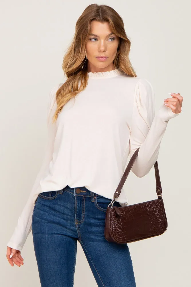 Cream Ruffled Mock Neck Long Sleeve Maternity Top sold by Pinkblush product image thumbnail 4