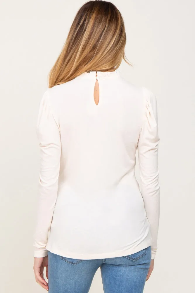 Cream Ruffled Mock Neck Long Sleeve Maternity Top sold by Pinkblush product image thumbnail 2
