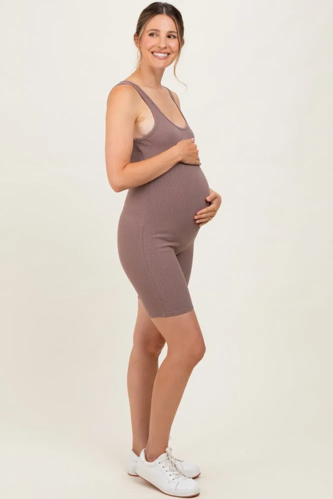 Mocha Ribbed Knit Tank Top Maternity Romper sold by Pinkblush product image thumbnail 3
