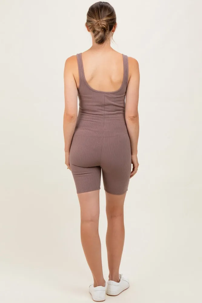 Mocha Ribbed Knit Tank Top Maternity Romper sold by Pinkblush product image thumbnail 4