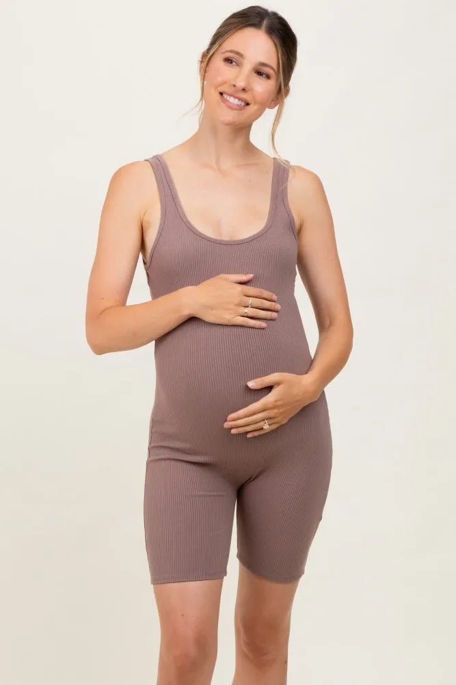 Mocha Ribbed Knit Tank Top Maternity Romper sold by Pinkblush product image thumbnail 2