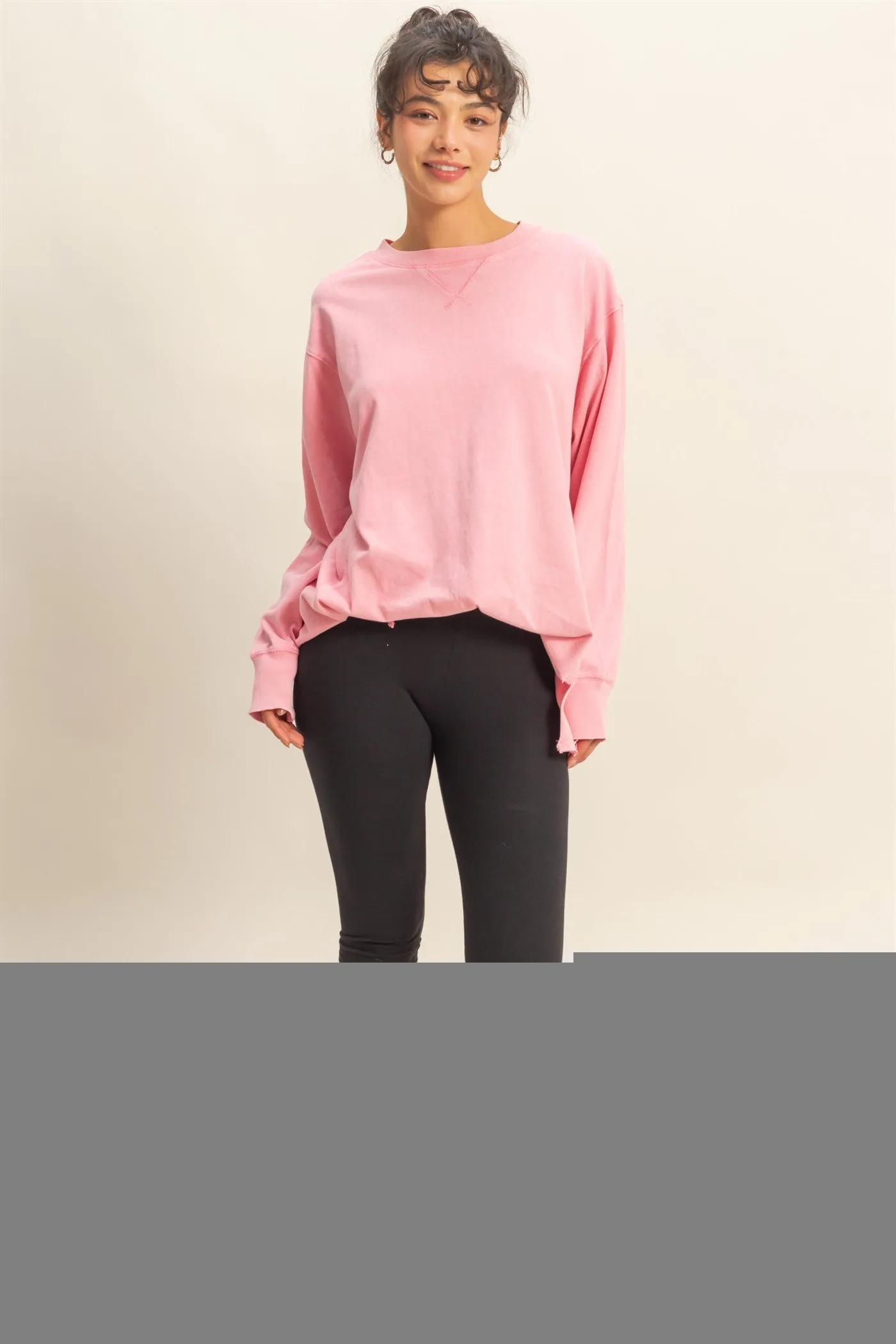 Pink Mineral Washed Drop Shoulder Long Sleeve Top sold by Pinkblush product image thumbnail 4