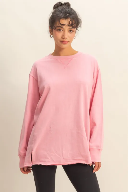 Pink Mineral Washed Drop Shoulder Long Sleeve Top sold by Pinkblush