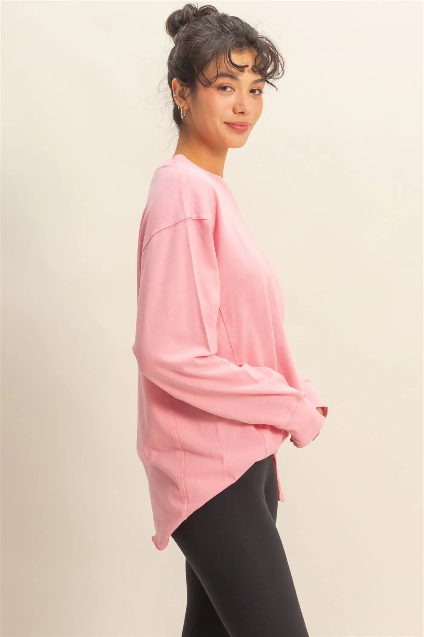 Pink Mineral Washed Drop Shoulder Long Sleeve Top sold by Pinkblush product image thumbnail 2
