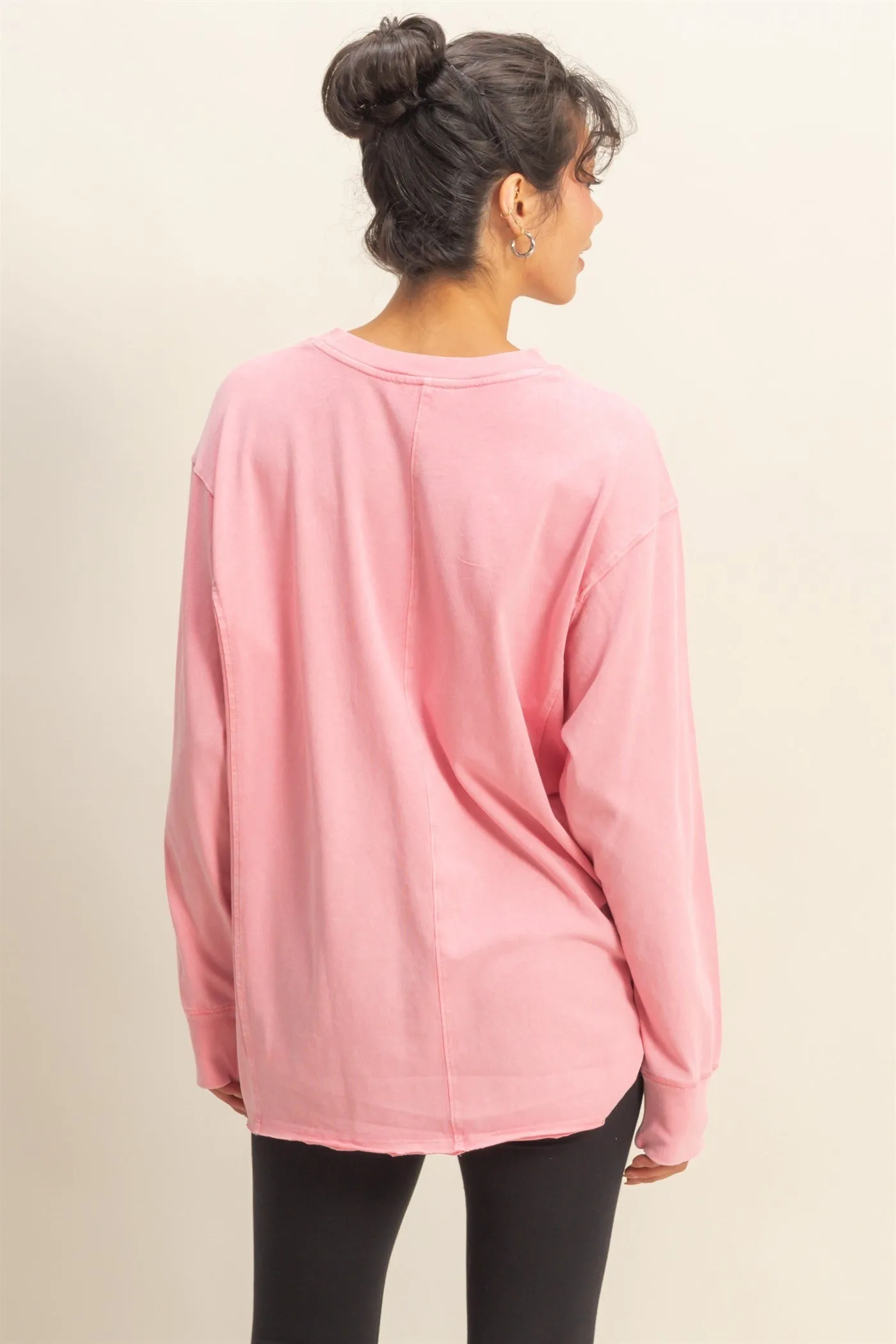 Pink Mineral Washed Drop Shoulder Long Sleeve Top sold by Pinkblush product image thumbnail 3