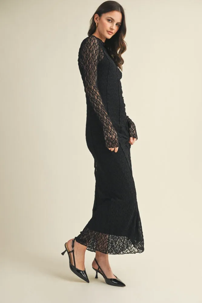 Black Lace Mock Neck Long Sleeve Maxi Dress sold by Pinkblush product image thumbnail 3