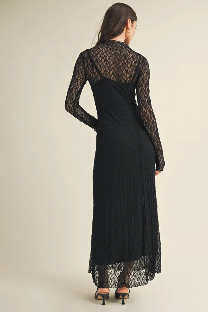 Black Lace Mock Neck Long Sleeve Maxi Dress sold by Pinkblush product image thumbnail 4