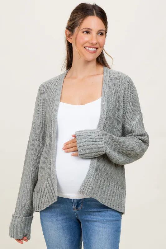 Light Olive Contrast Knit Open Maternity Cardigan sold by Pinkblush