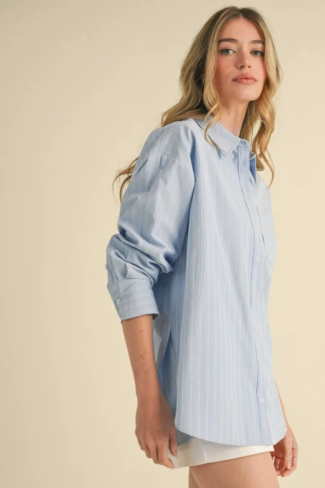 Light Blue Striped Button Down Oversized Shirt sold by Pinkblush product image thumbnail 4