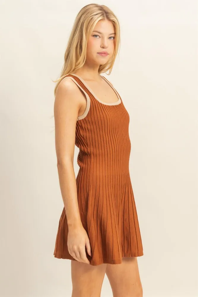 Rust Sleeveless Ribbed Flare Dress sold by Pinkblush product image thumbnail 2
