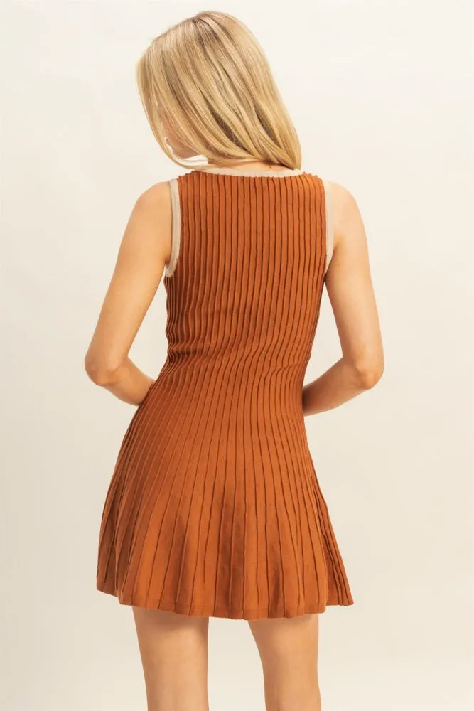 Rust Sleeveless Ribbed Flare Dress sold by Pinkblush product image thumbnail 3