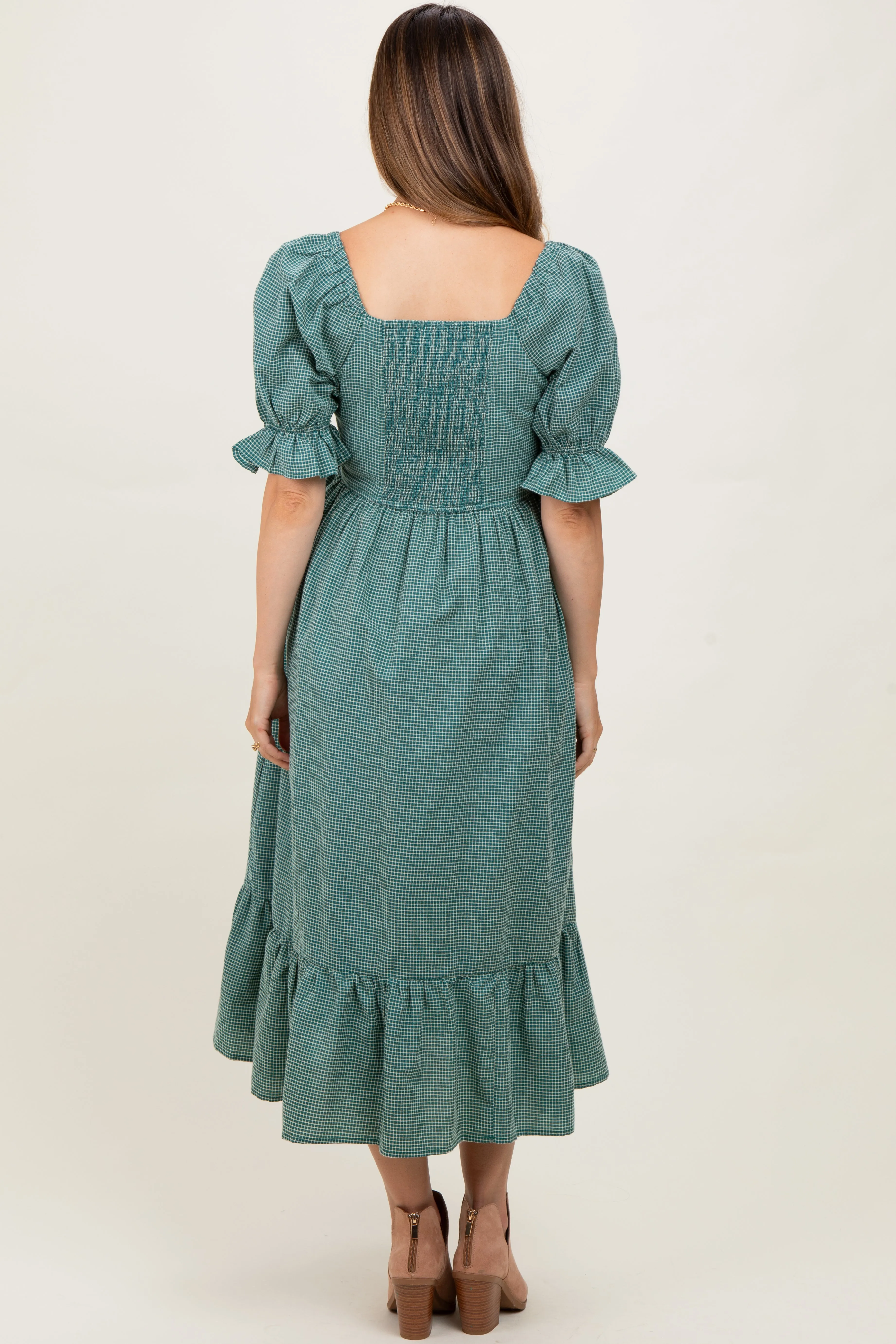 Teal Gingham Square Neck Maternity Midi Dress sold by Pinkblush product image thumbnail 4