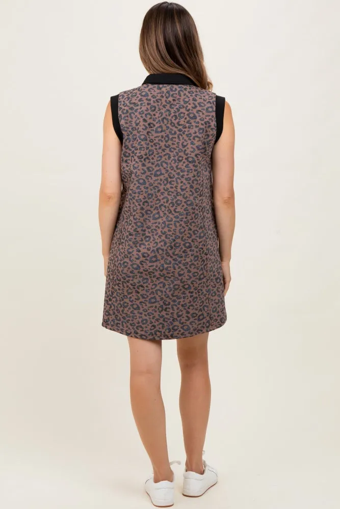 Brown Animal Print Front Zip Sleeveless Maternity Dress sold by Pinkblush product image thumbnail 4