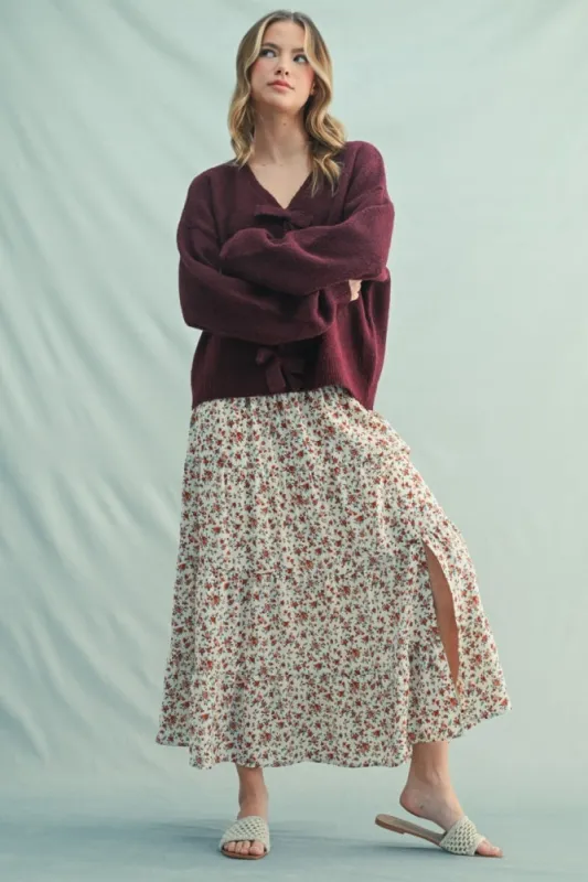 Ivory Floral Smocked Waist Maxi Skirt sold by Pinkblush