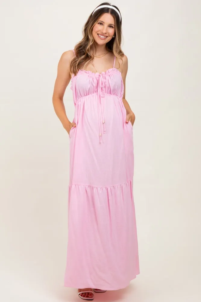 Light Pink Gathered Front Tie Maternity Maxi Dress sold by Pinkblush product image thumbnail 2