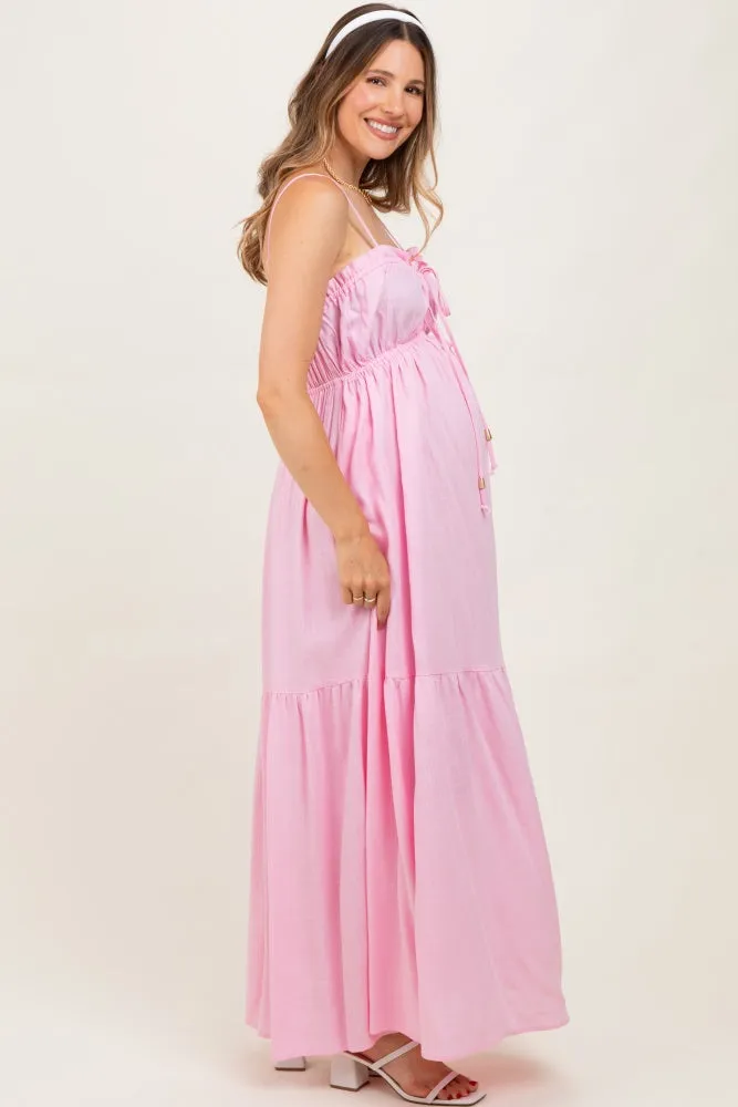 Light Pink Gathered Front Tie Maternity Maxi Dress sold by Pinkblush product image thumbnail 3