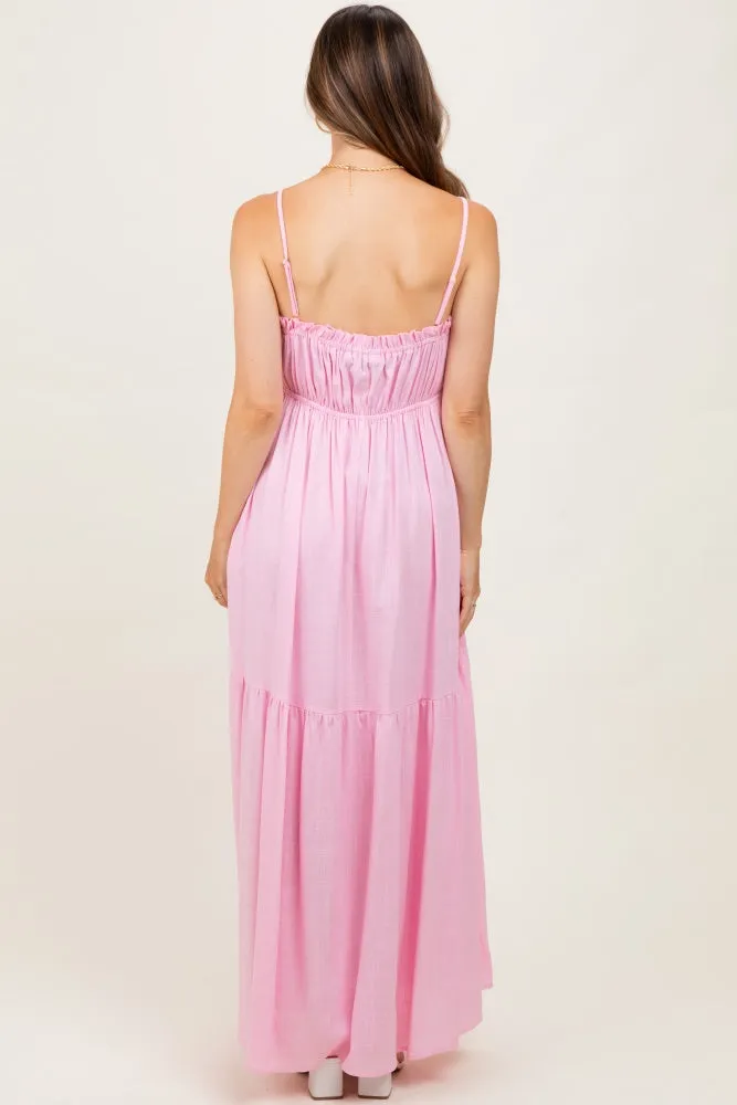 Light Pink Gathered Front Tie Maternity Maxi Dress sold by Pinkblush product image thumbnail 4