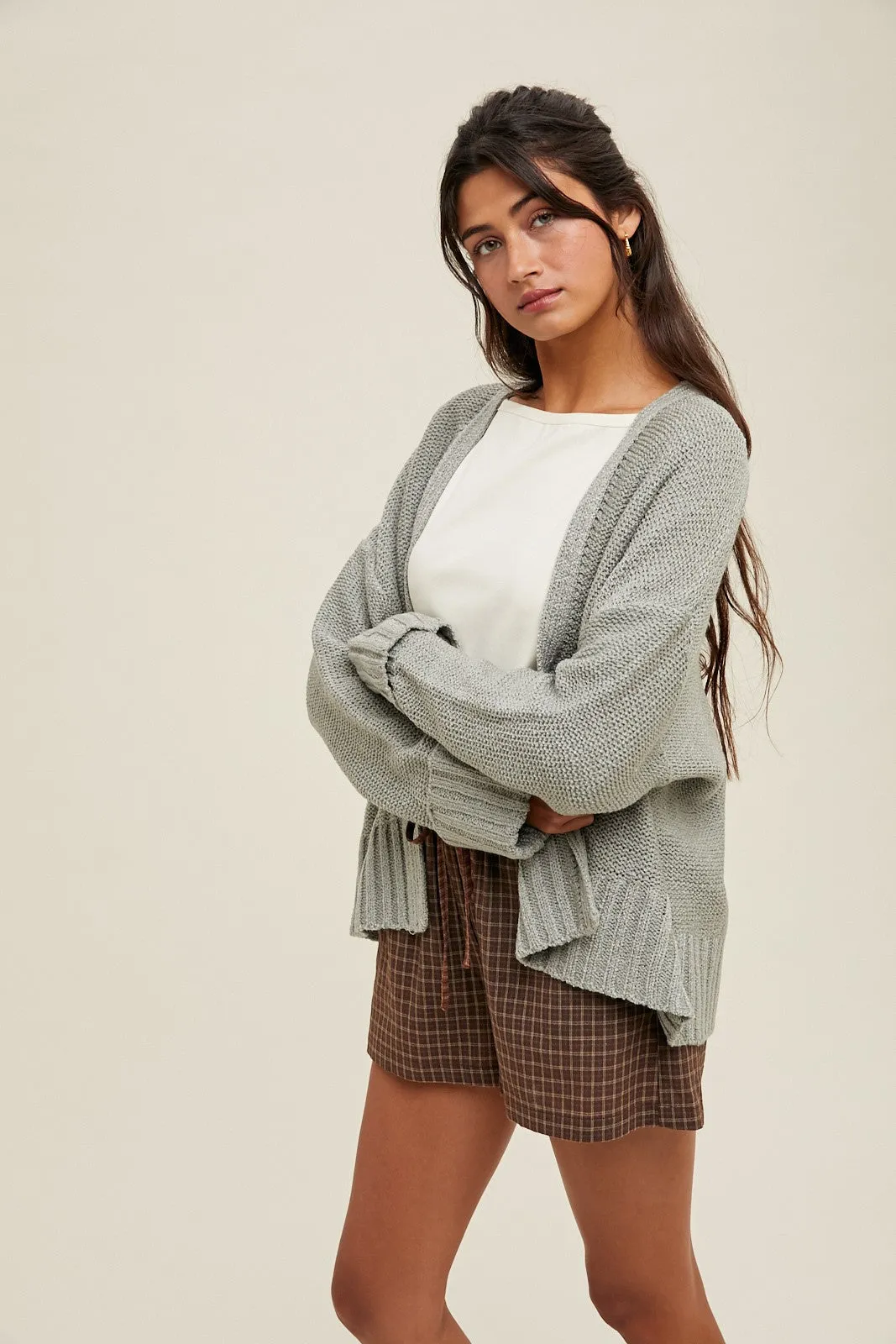 Light Olive Contrast Knit Open Cardigan sold by Pinkblush product image thumbnail 2