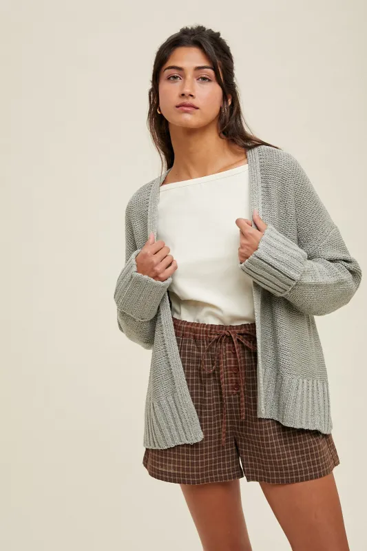 Light Olive Contrast Knit Open Cardigan sold by Pinkblush
