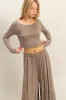 Mocha Long-Sleeve Crop Top And Maxi Pants Set sold by Pinkblush