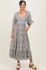 Light Blue Floral Smocked Sweetheart Neckline Maternity Midi Dress sold by Pinkblush