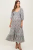 Light Blue Floral Smocked Sweetheart Neckline Maternity Midi Dress sold by Pinkblush