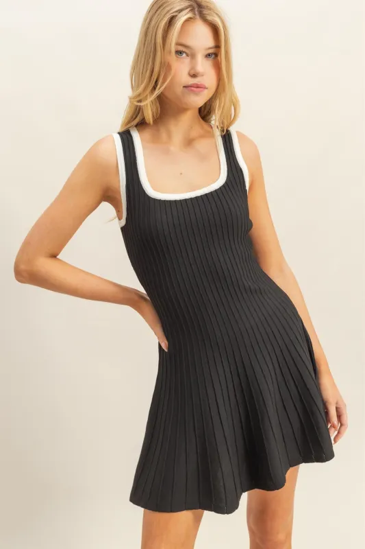 Black Sleeveless Ribbed Flare Dress sold by Pinkblush