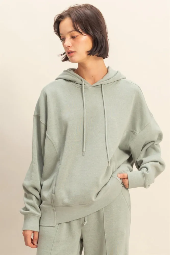 Sage Green Drop Shoulder Long Sleeve Oversized Hoodie sold by Pinkblush