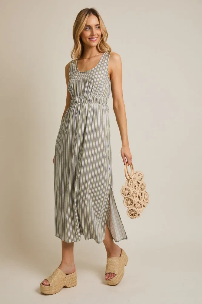 Olive-White Stripe Side Slit Maternity Maxi Dress sold by Pinkblush product image thumbnail 5